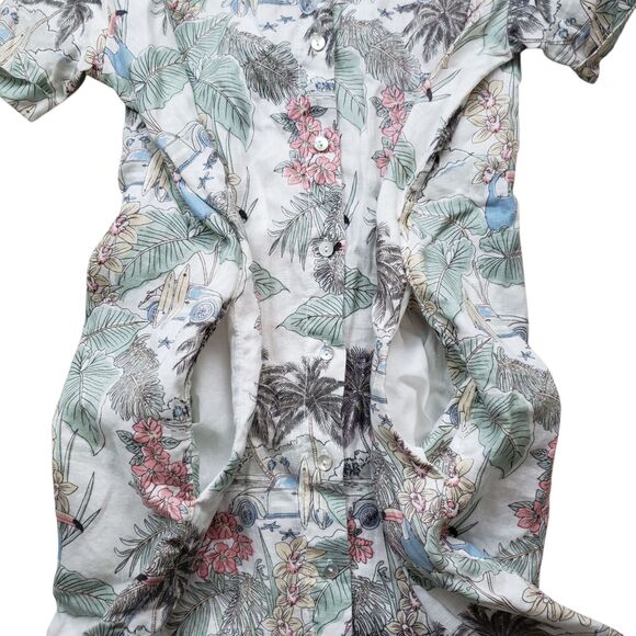 Rachel Zoe 100% Linen Mini Dress Womens Large Floral Button Front Tropical - Picture 5 of 9